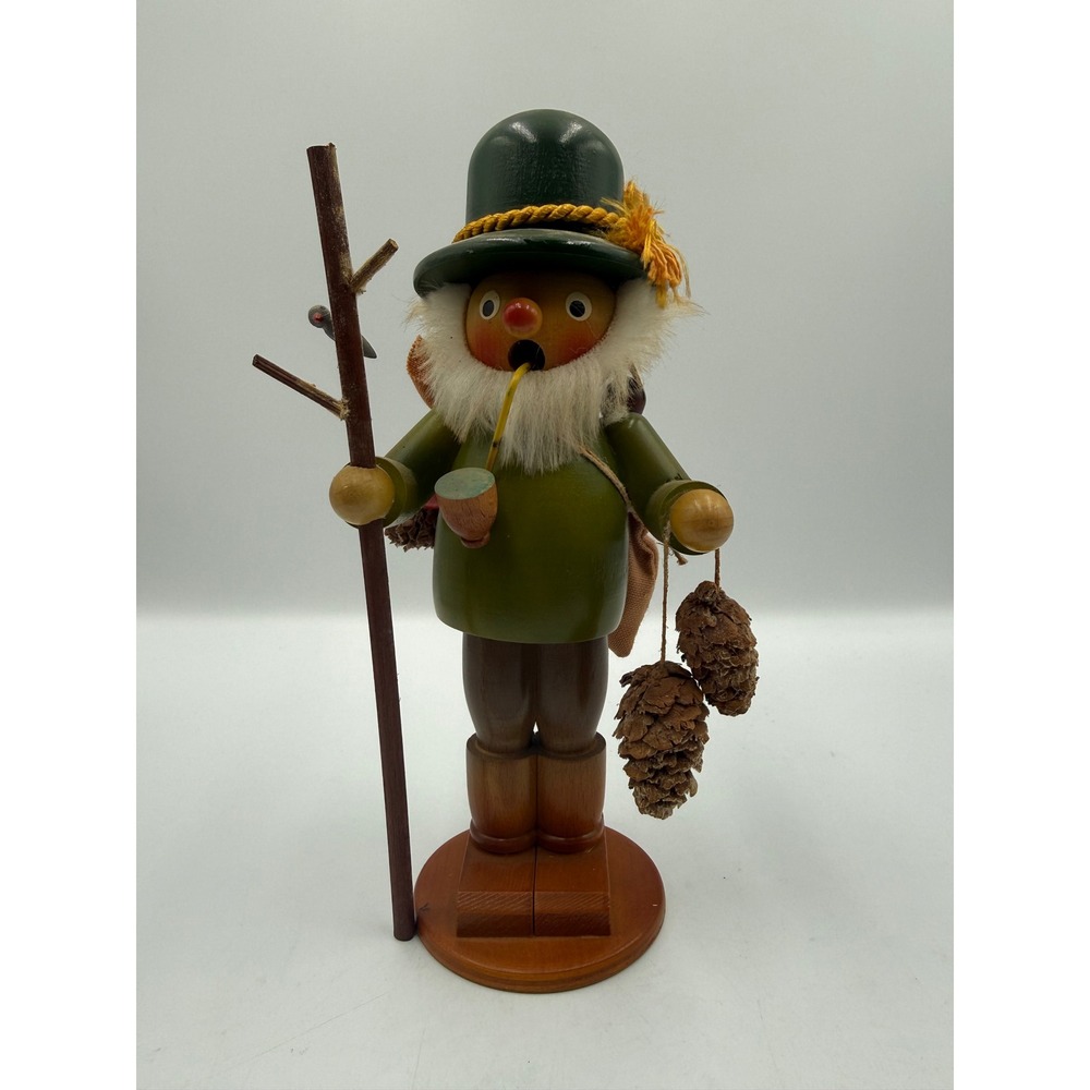 Steinbach Volkskunst Wooden Smoker Woodsman Hunter Germany Pine Cones Bird Hat